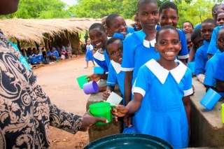 a child receives food in school